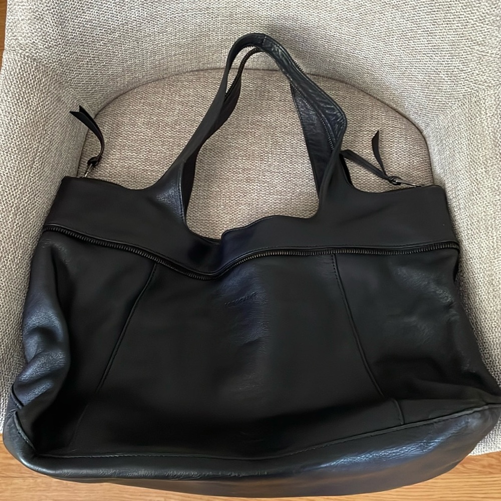Vintage black leather Longchamp tote